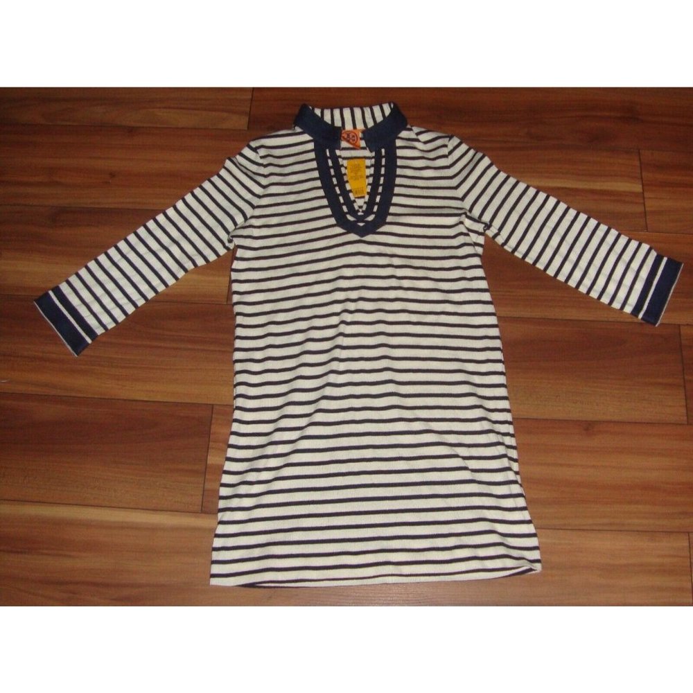 Tory Burch Stripe White Navy Blue Tunic Dress  Nautical KIDS Size XL NEW